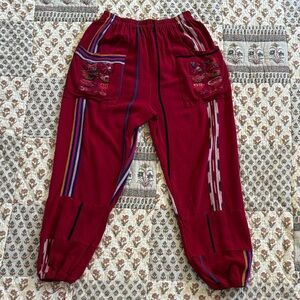 Women's Red Embroidered Casual Pants